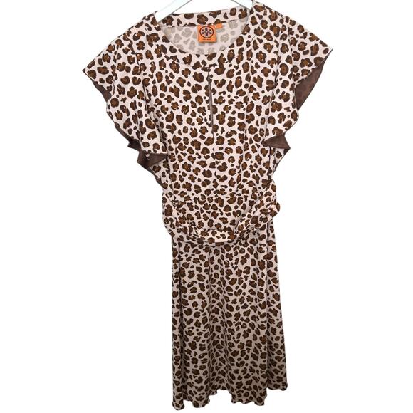 Tory Burch Gladys Ruffle Sleeve Leopard Print Cocktail Dress Keyhole Neck Small - Picture 5 of 12